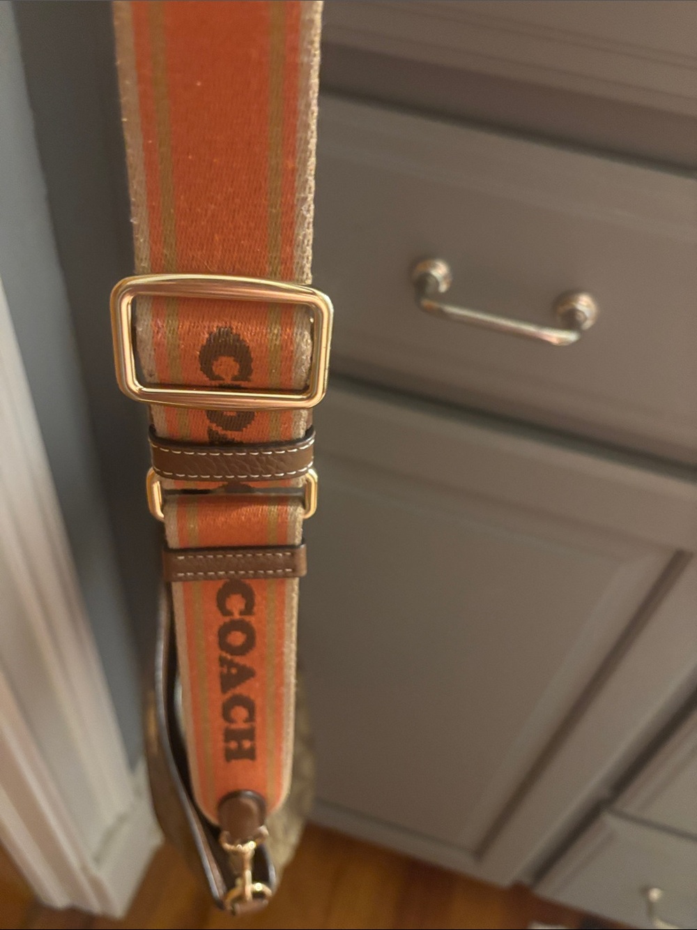 Coach Brown Signature Crossbody with Orange Strap - Picture 9 of 11